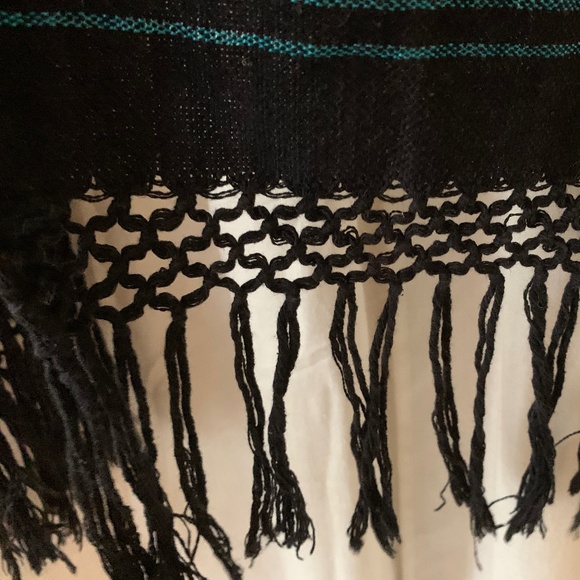 Mexican Handwoven Zapotec Shawl Cotton - Turquoise & Black - Picture 3 of 3